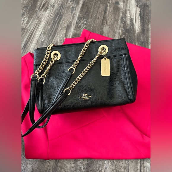 Coach Handbags - Coach Brooke Chain Carryall Black Leather Bag